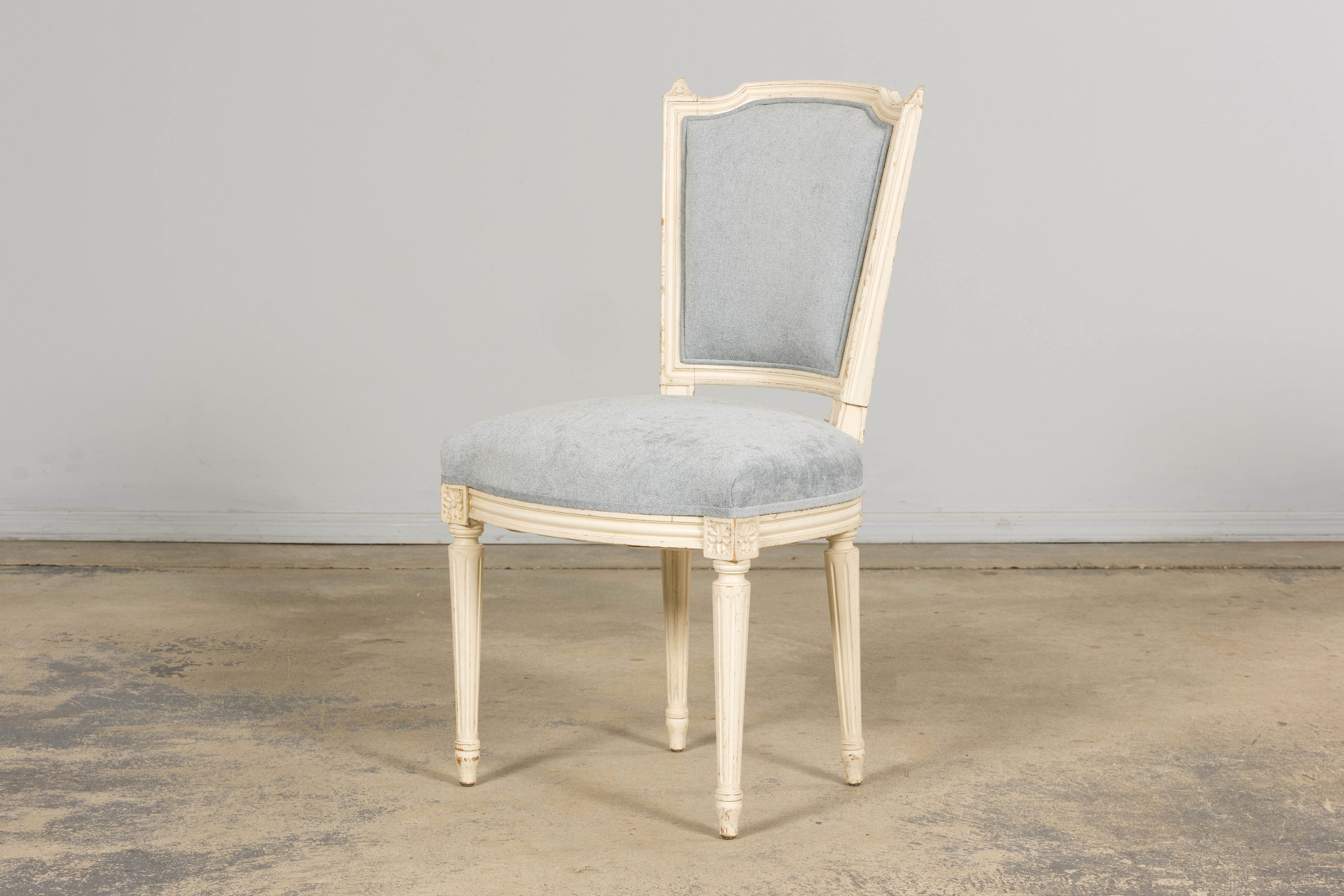 Set of 6 French Louis XVI Painted Dining Chairs in Dusty Blue, Early 20th Century