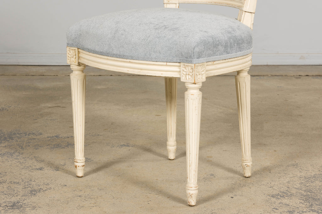 Set of 6 French Louis XVI Painted Dining Chairs in Dusty Blue, Early 20th Century