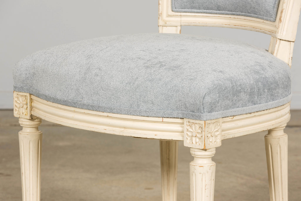 Set of 6 French Louis XVI Painted Dining Chairs in Dusty Blue, Early 20th Century