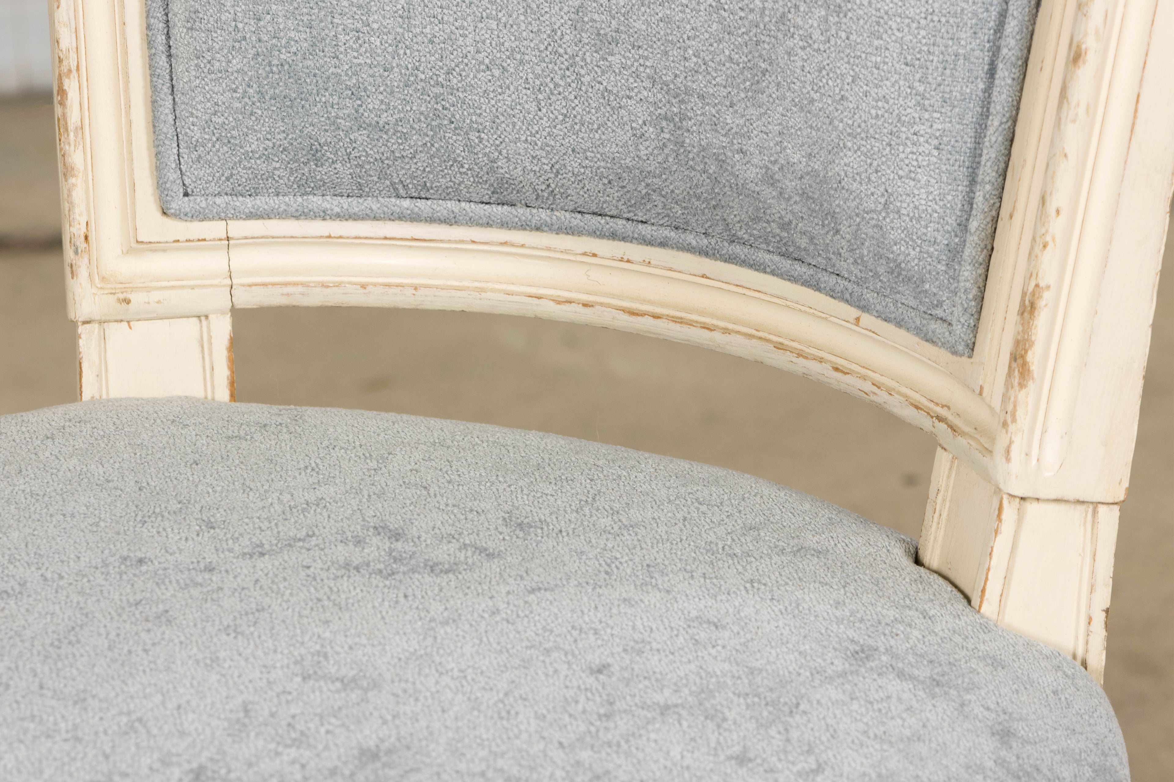 Set of 6 French Louis XVI Painted Dining Chairs in Dusty Blue, Early 20th Century
