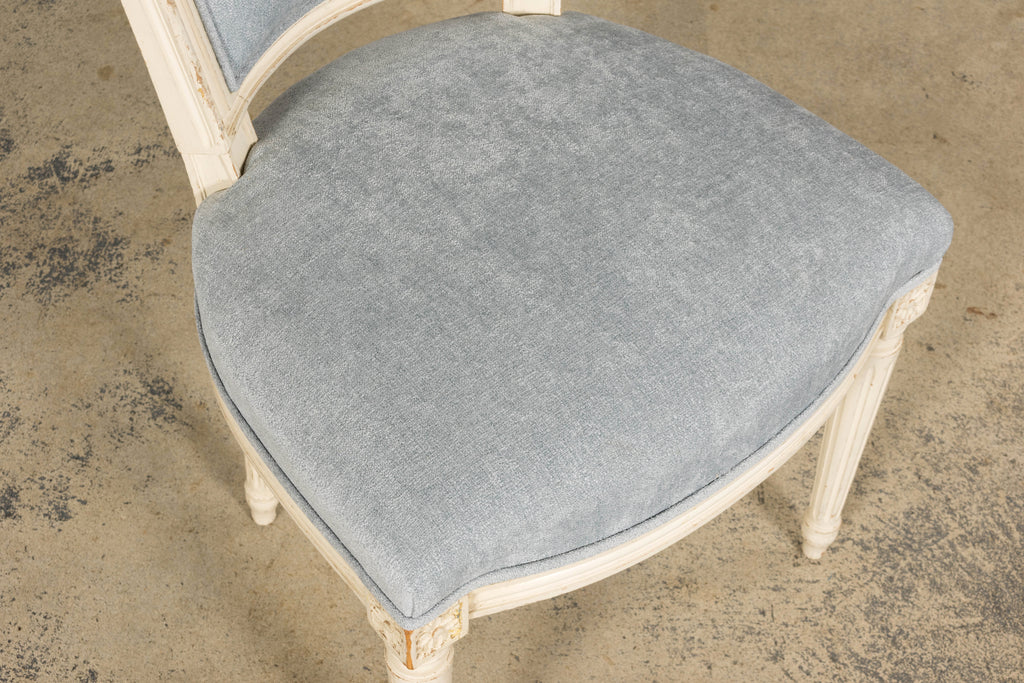 Set of 6 French Louis XVI Painted Dining Chairs in Dusty Blue, Early 20th Century
