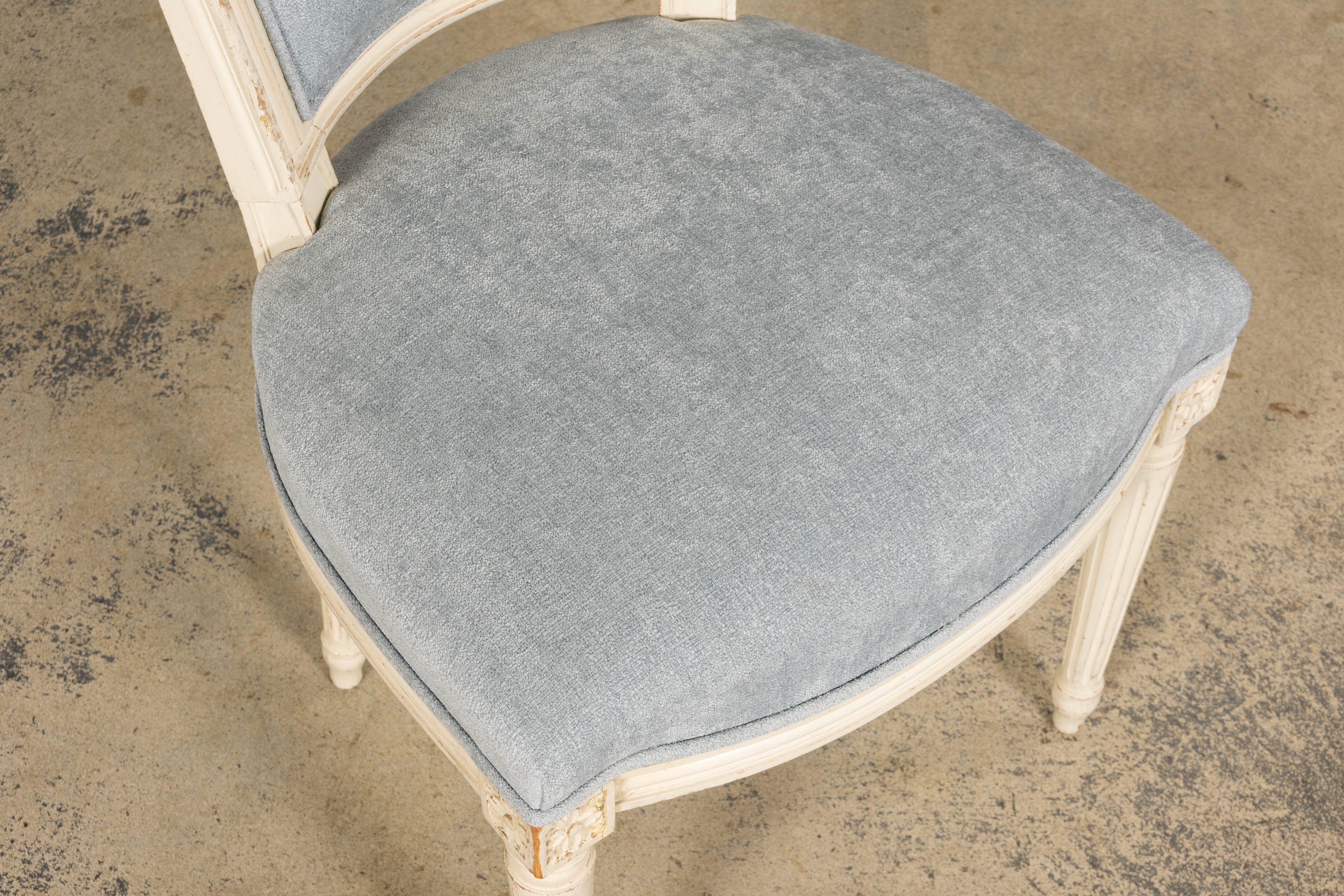 Set of 6 French Louis XVI Painted Dining Chairs in Dusty Blue, Early 20th Century