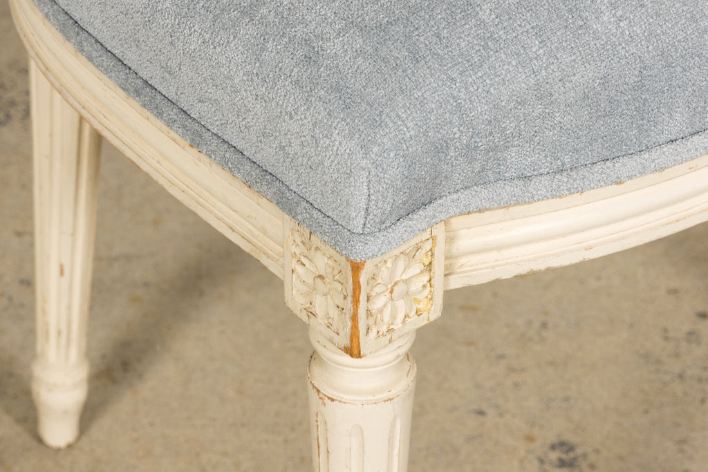 Set of 6 French Louis XVI Painted Dining Chairs in Dusty Blue, Early 20th Century