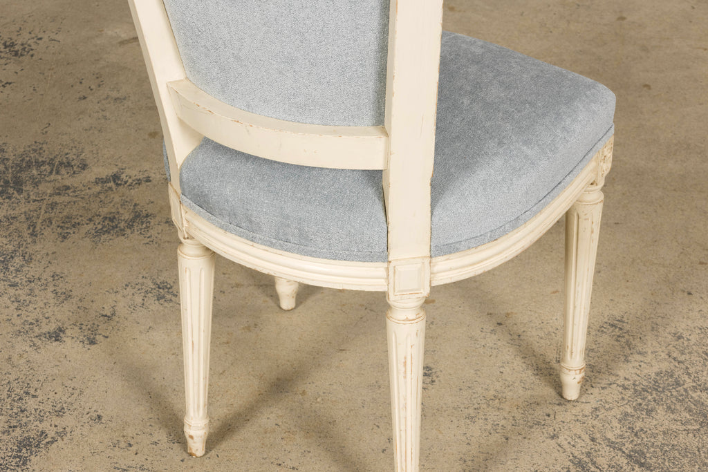 Set of 6 French Louis XVI Painted Dining Chairs in Dusty Blue, Early 20th Century