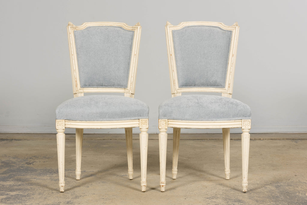 Set of 6 French Louis XVI Painted Dining Chairs in Dusty Blue, Early 20th Century