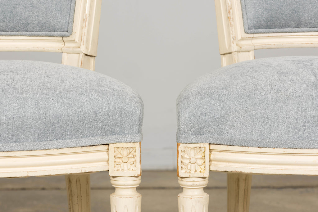 Set of 6 French Louis XVI Painted Dining Chairs in Dusty Blue, Early 20th Century