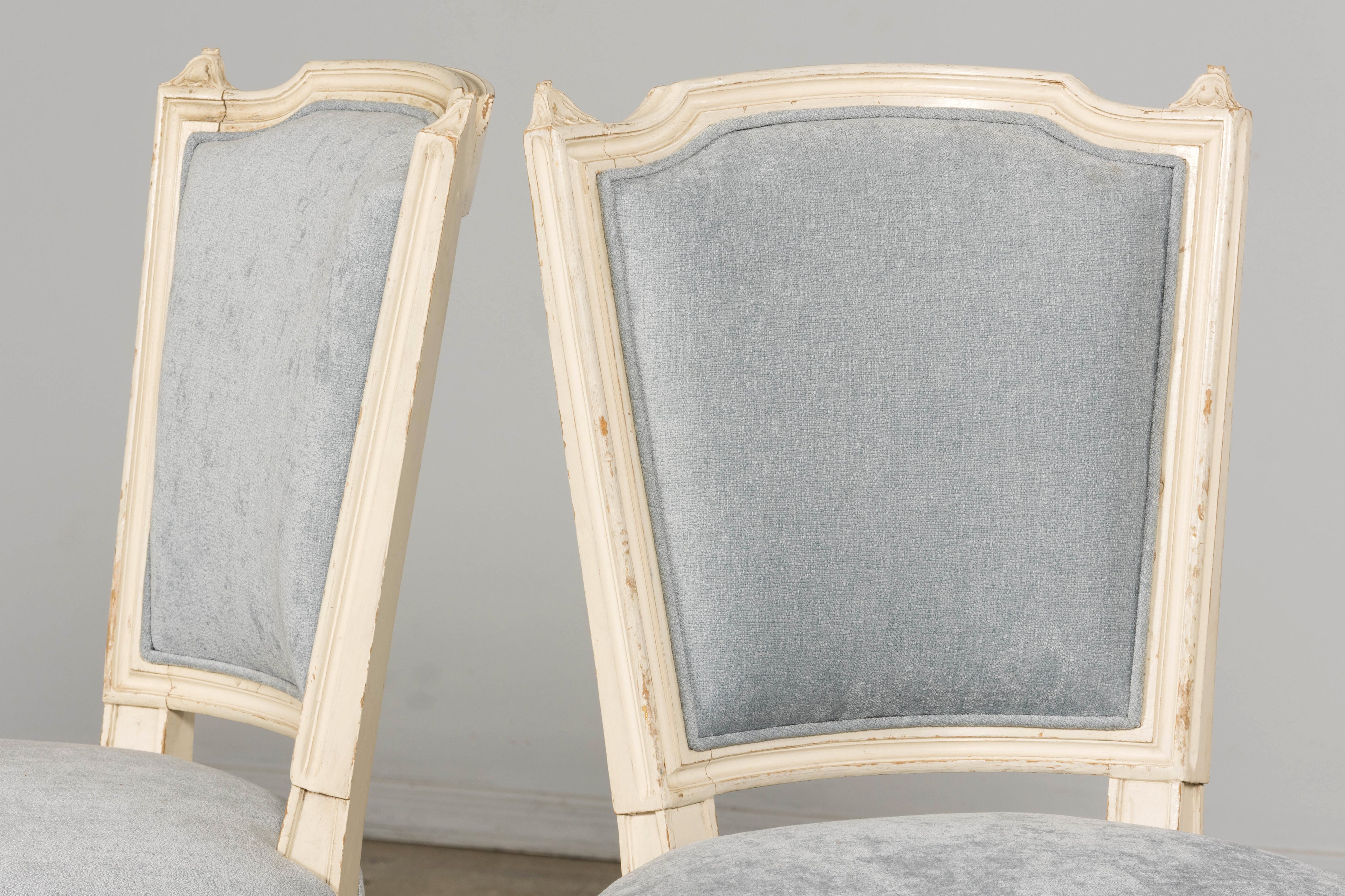Set of 6 French Louis XVI Painted Dining Chairs in Dusty Blue, Early 20th Century