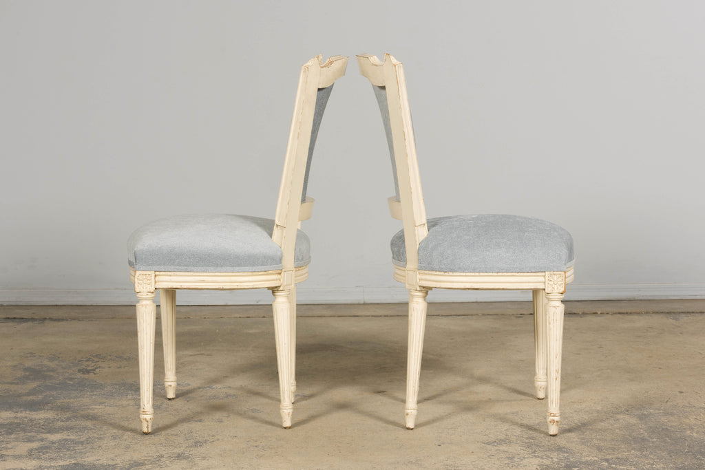 Set of 6 French Louis XVI Painted Dining Chairs in Dusty Blue, Early 20th Century