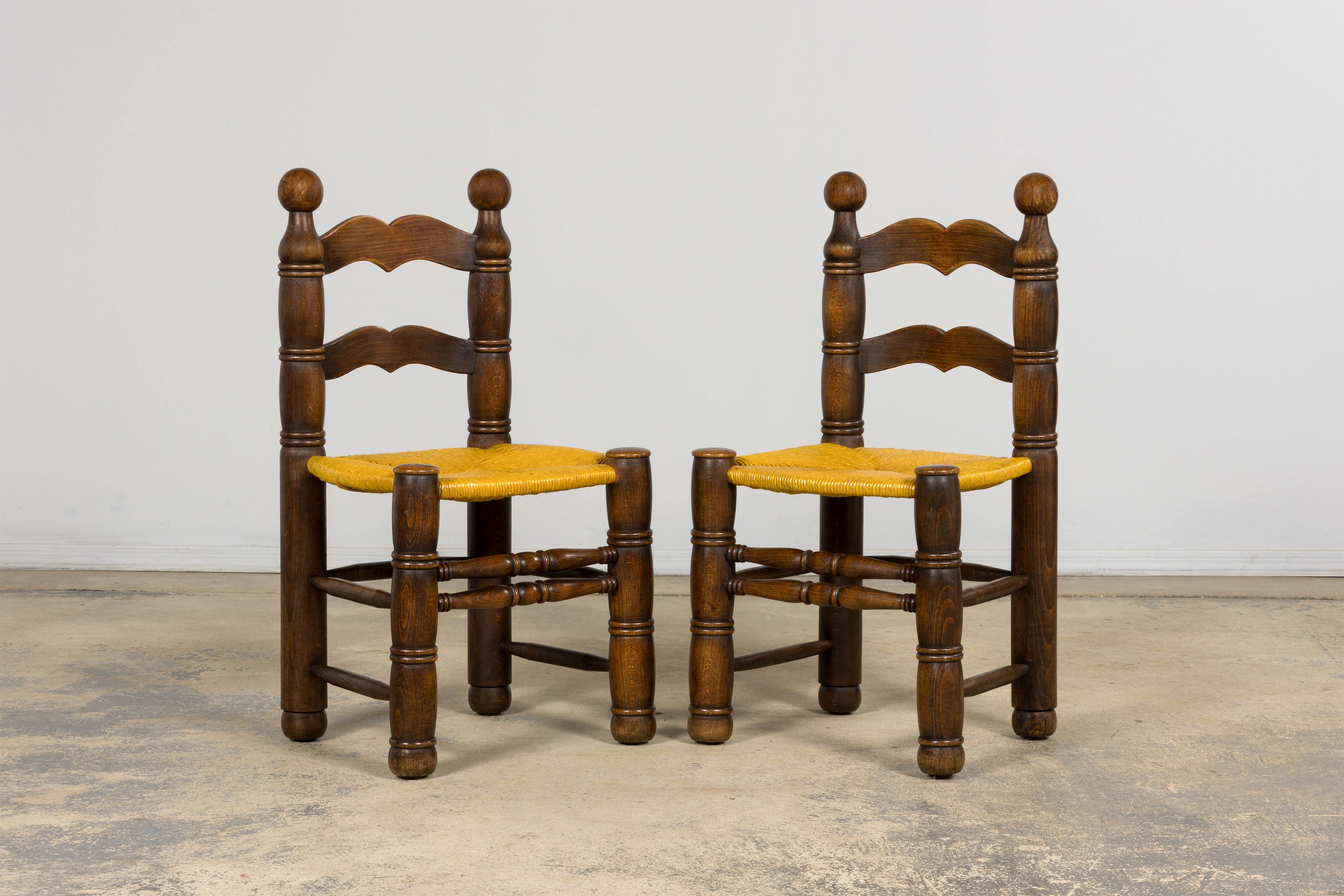Set of 6 French Modernist Oak and Rush Dining Chairs