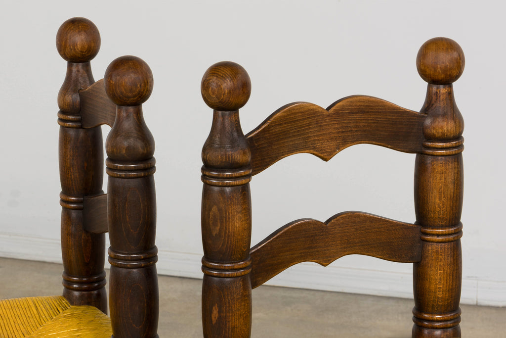 Set of 6 French Modernist Oak and Rush Dining Chairs