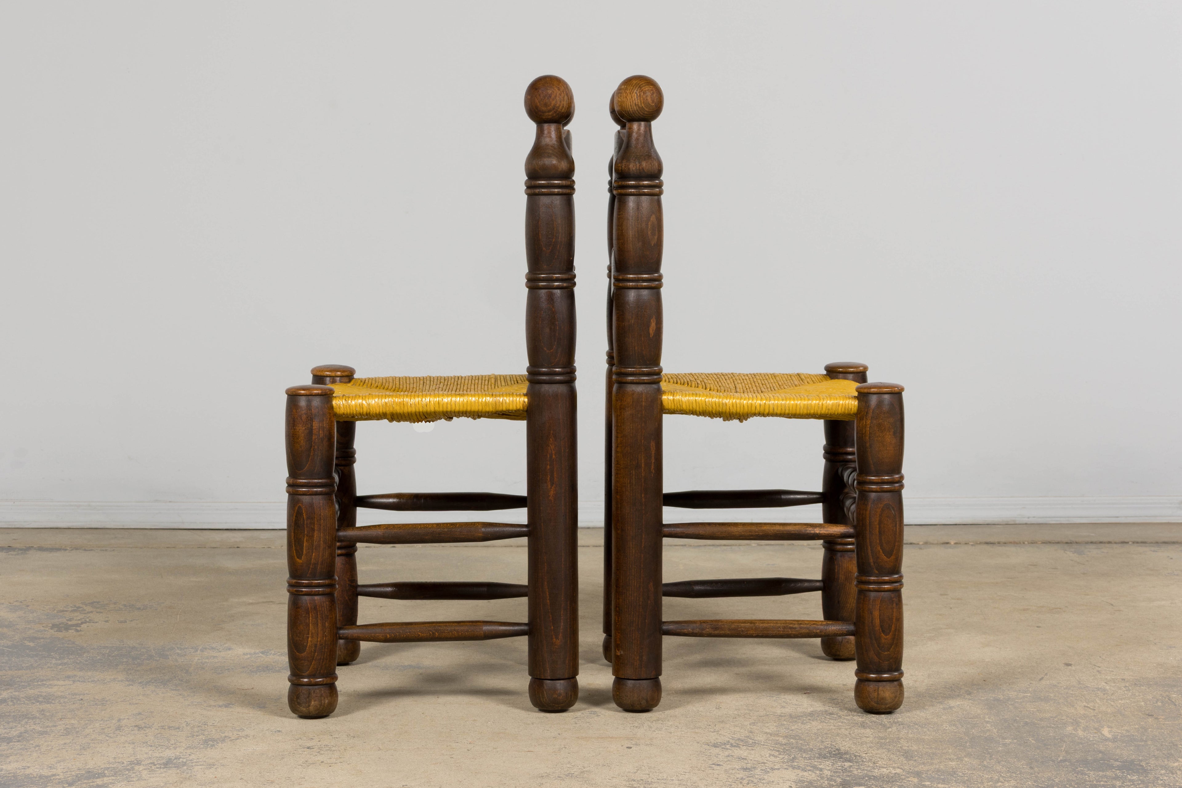 Set of 6 French Modernist Oak and Rush Dining Chairs