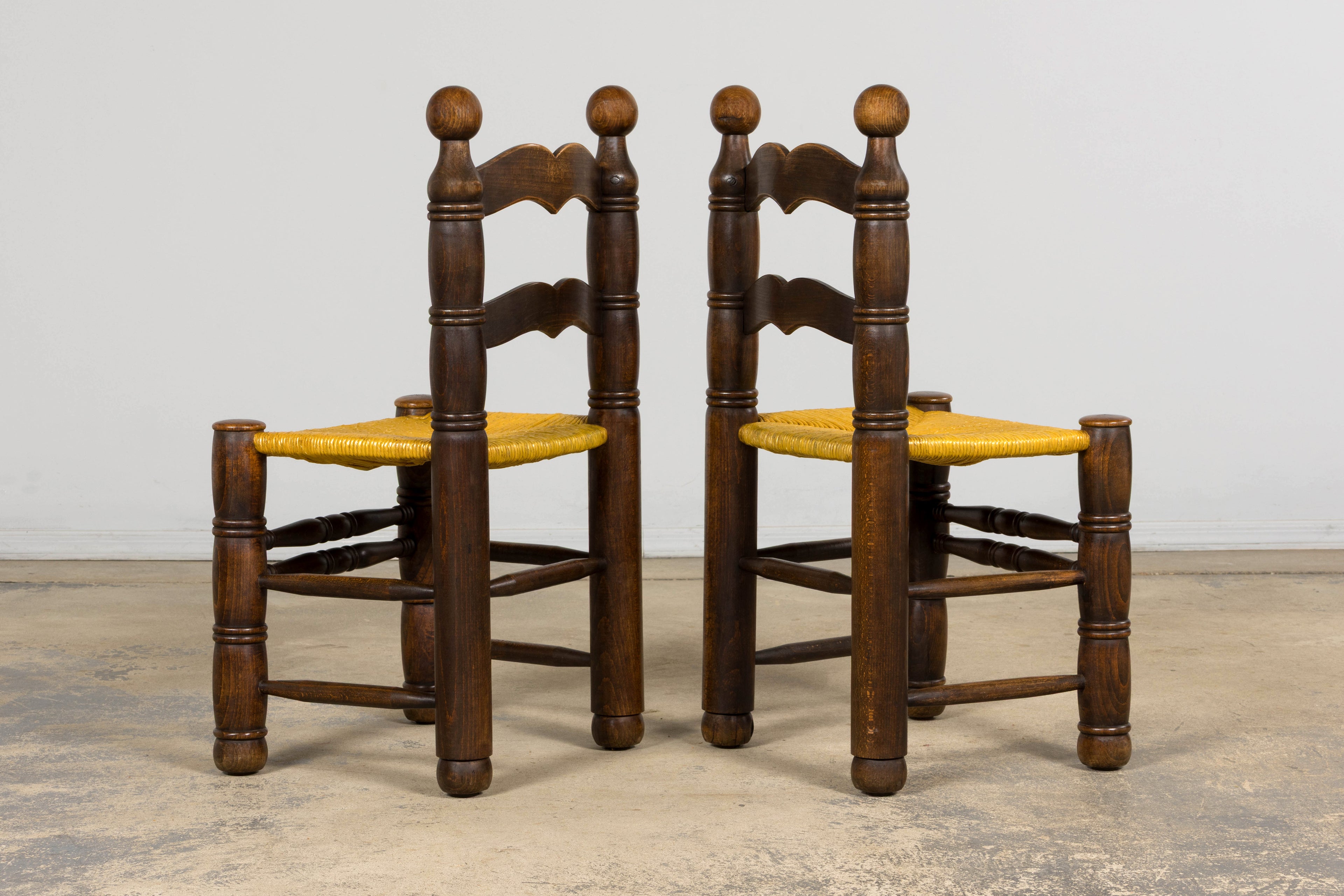 Set of 6 French Modernist Oak and Rush Dining Chairs