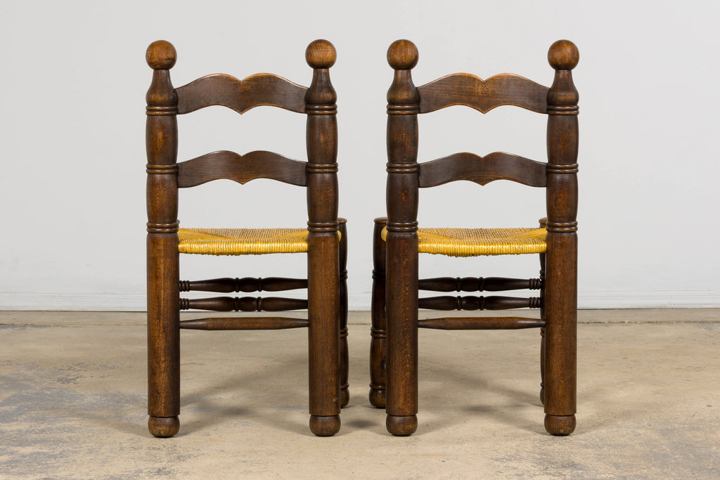 Set of 6 French Modernist Oak and Rush Dining Chairs