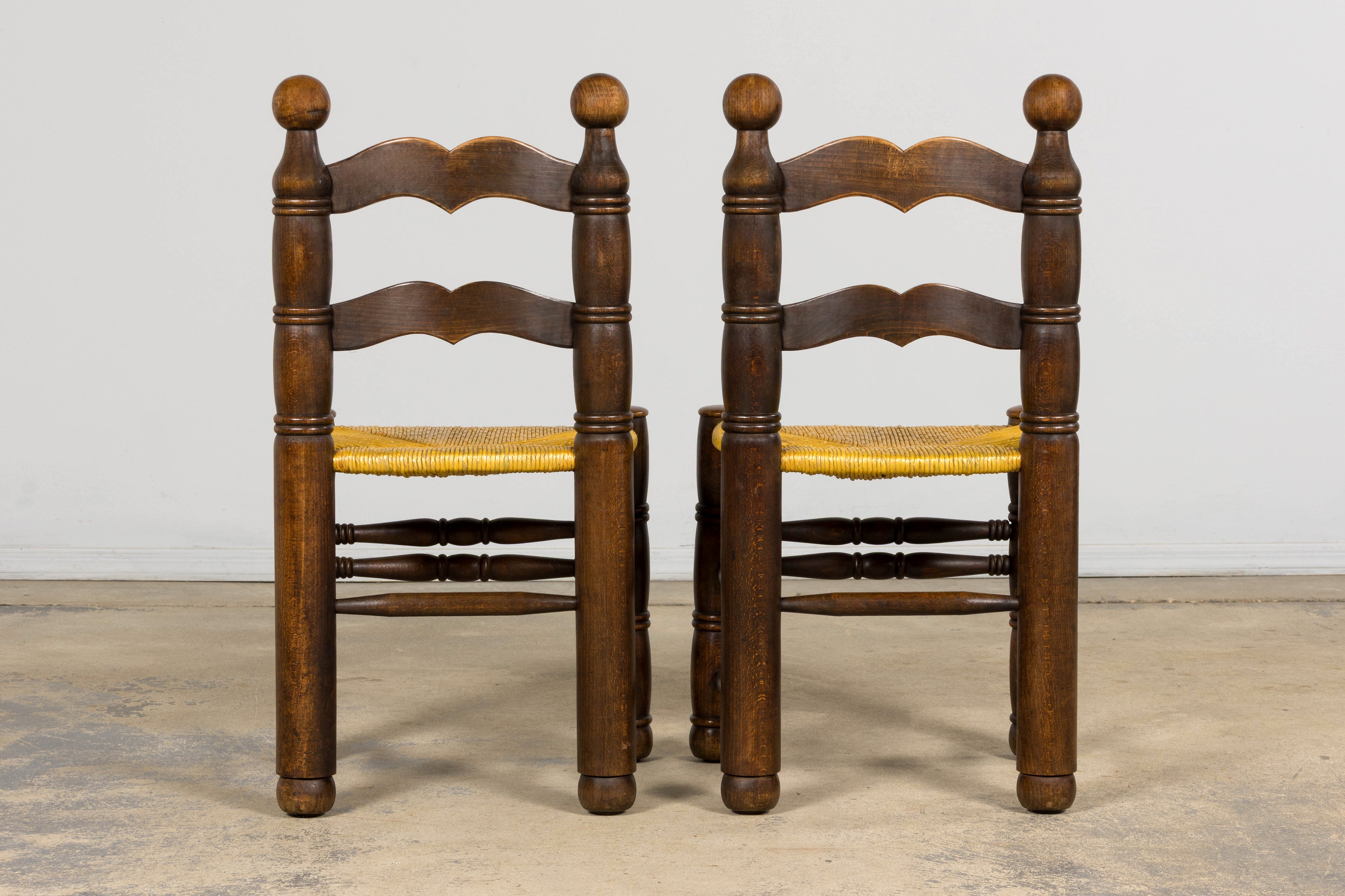 Set of 6 French Modernist Oak and Rush Dining Chairs