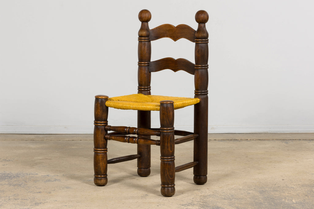 Set of 6 French Modernist Oak and Rush Dining Chairs