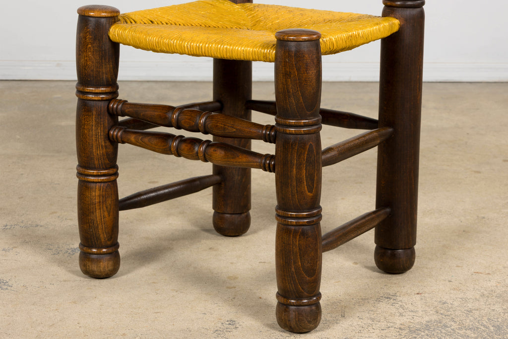 Set of 6 French Modernist Oak and Rush Dining Chairs