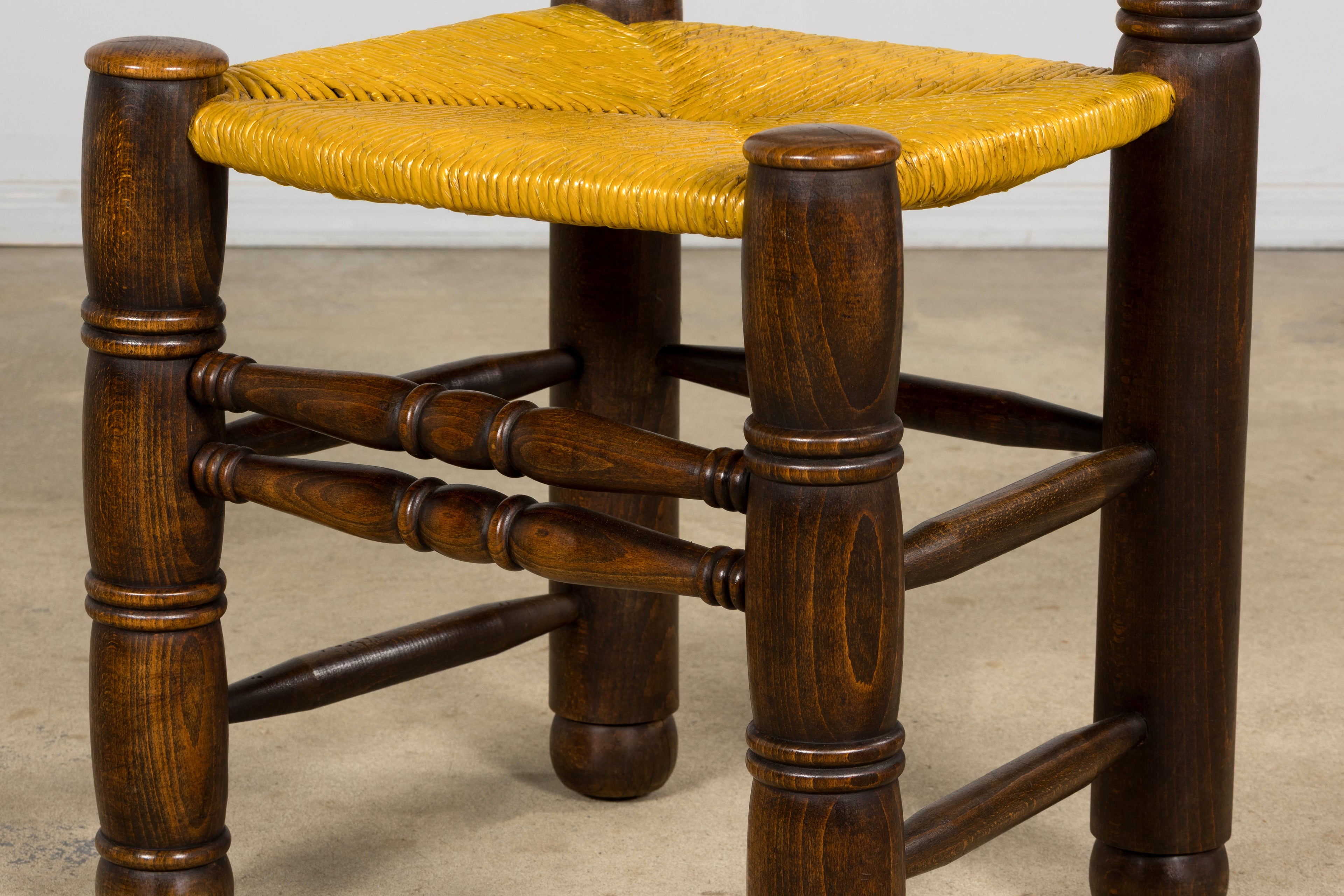 Set of 6 French Modernist Oak and Rush Dining Chairs