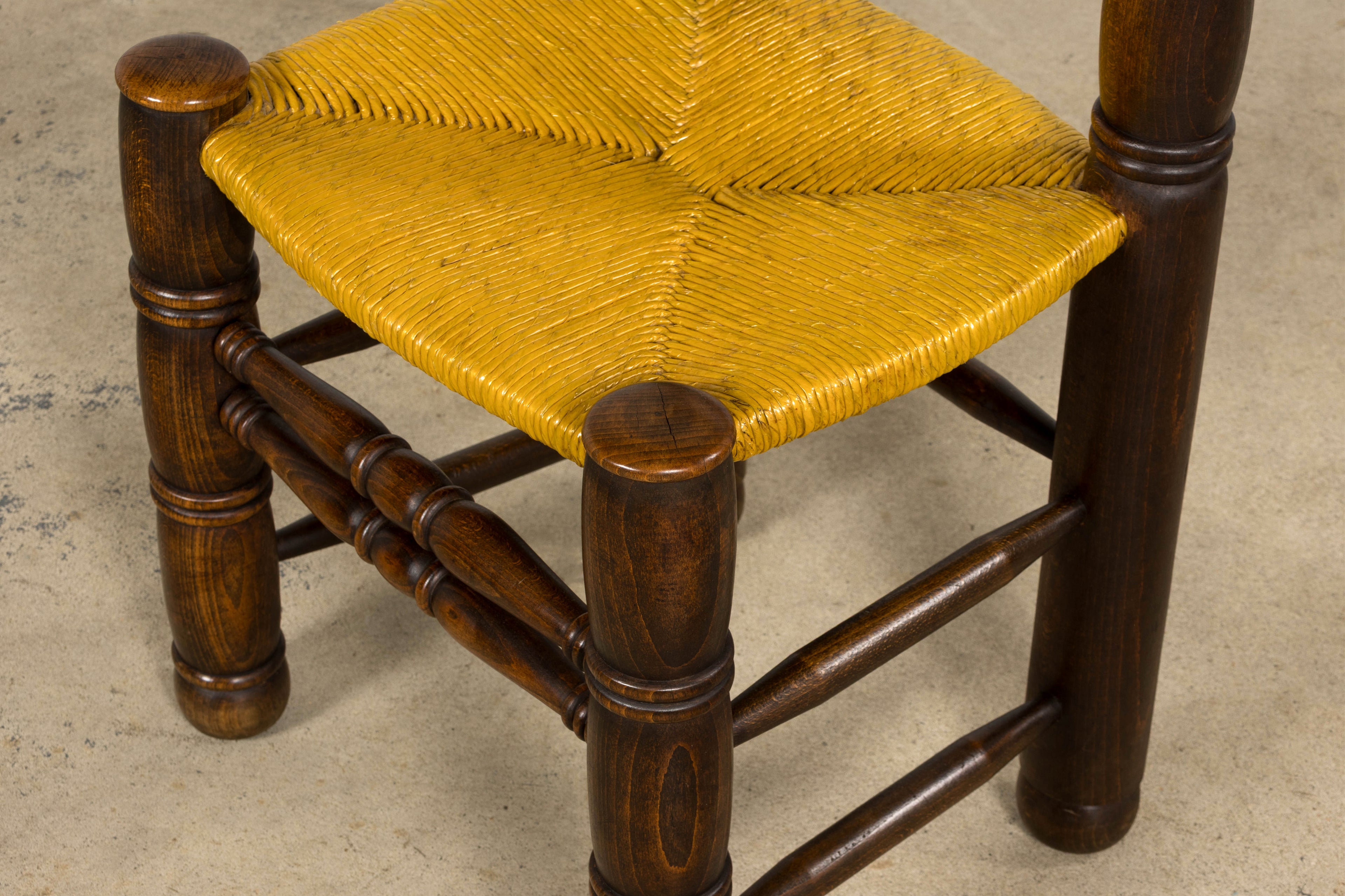 Set of 6 French Modernist Oak and Rush Dining Chairs