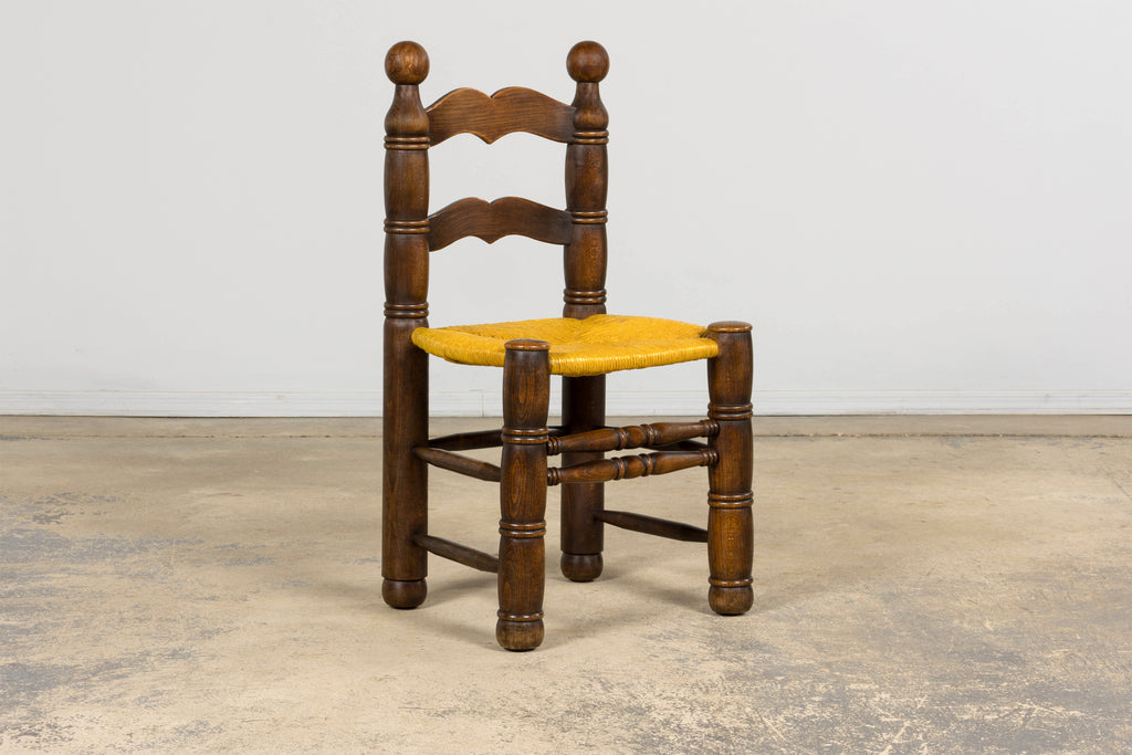 Set of 6 French Modernist Oak and Rush Dining Chairs
