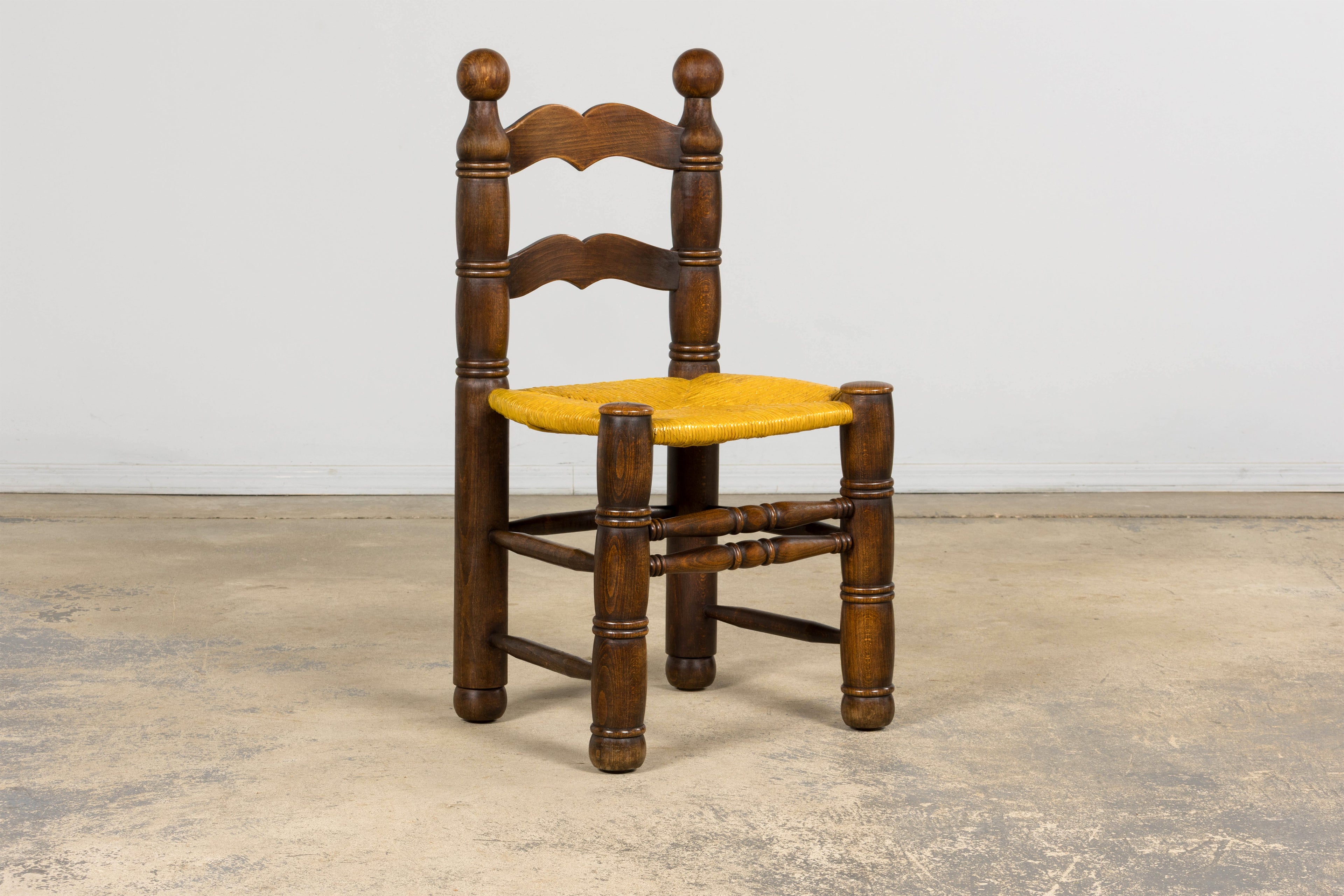 Set of 6 French Modernist Oak and Rush Dining Chairs