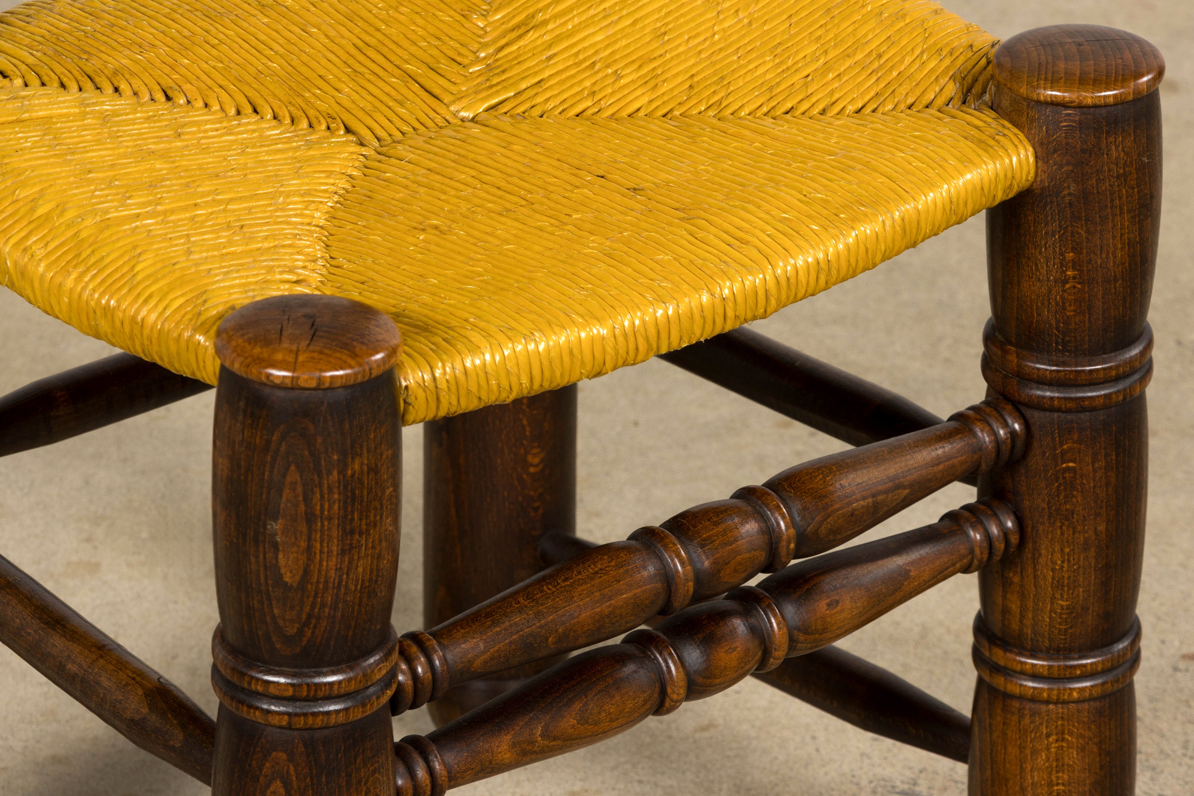 Set of 6 French Modernist Oak and Rush Dining Chairs