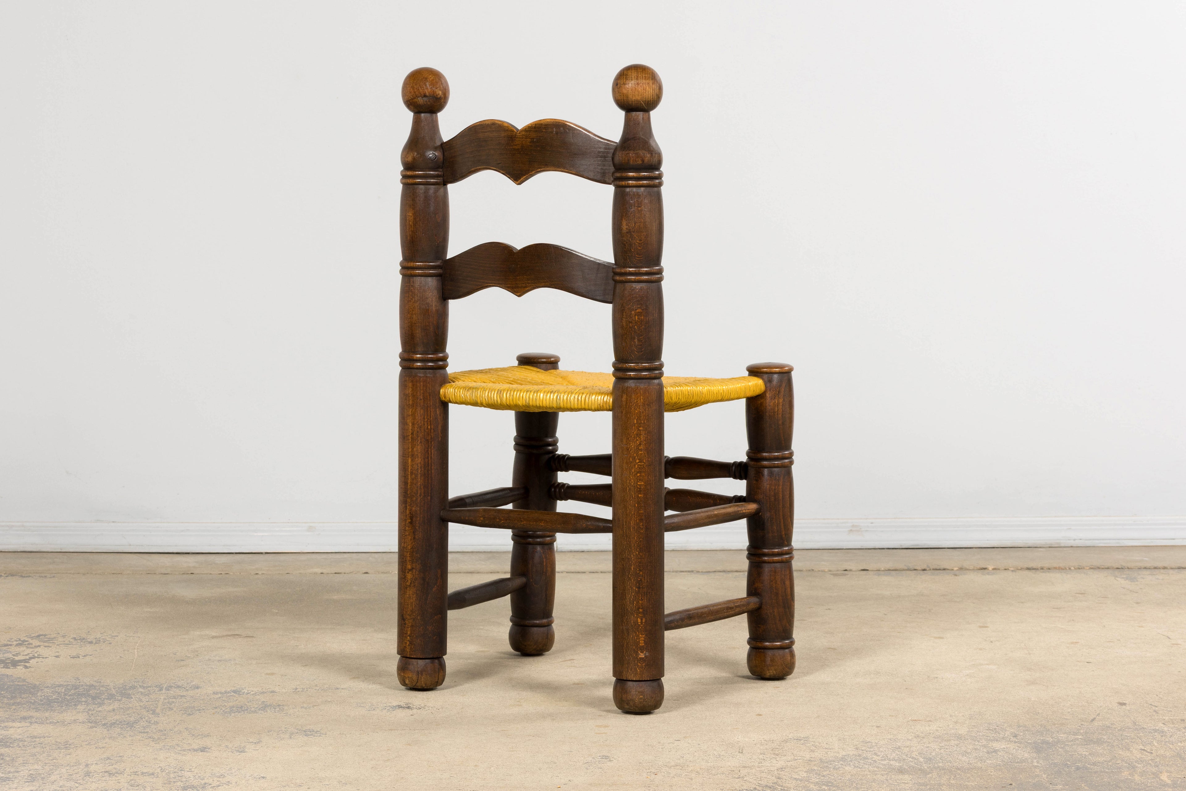 Set of 6 French Modernist Oak and Rush Dining Chairs