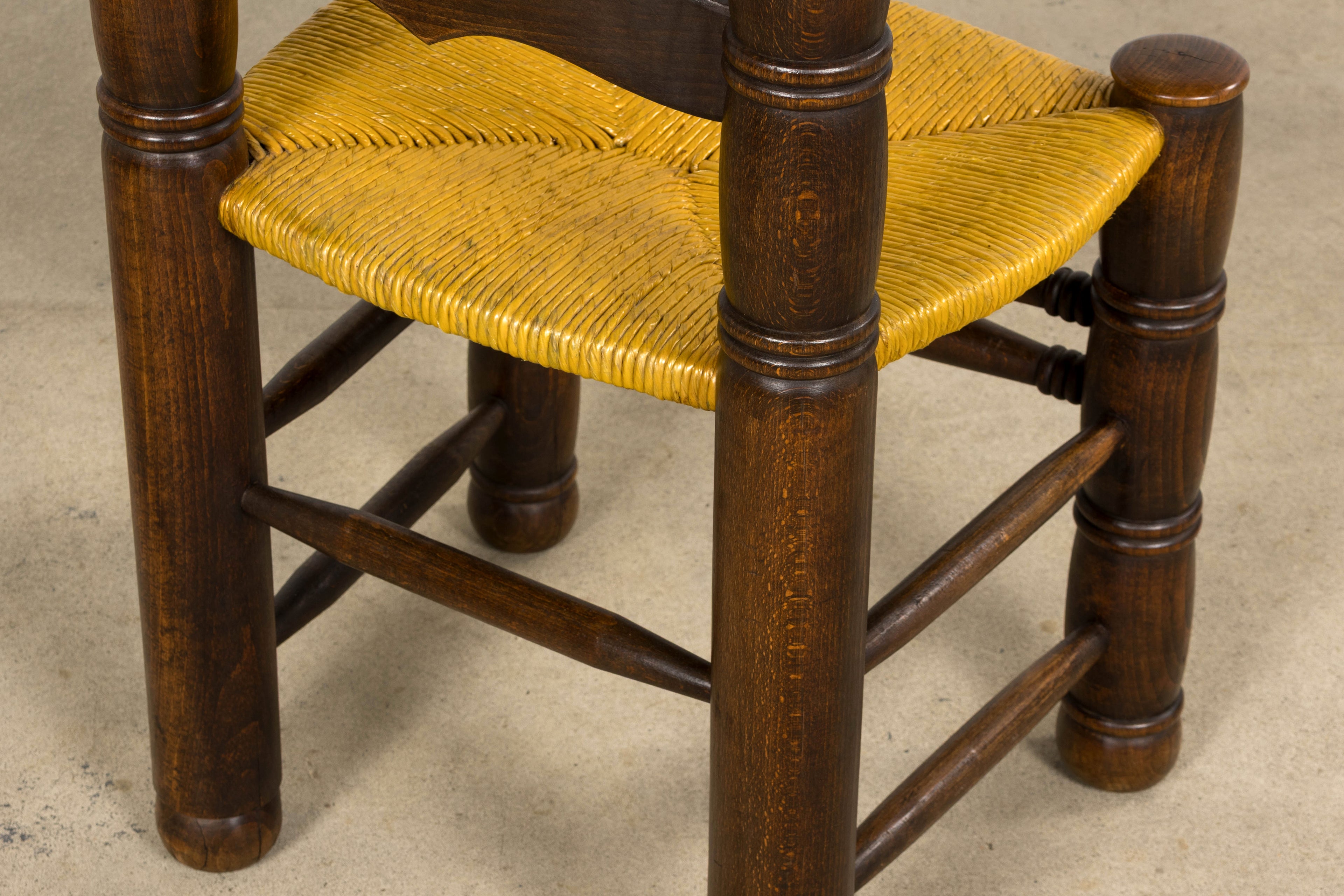 Set of 6 French Modernist Oak and Rush Dining Chairs
