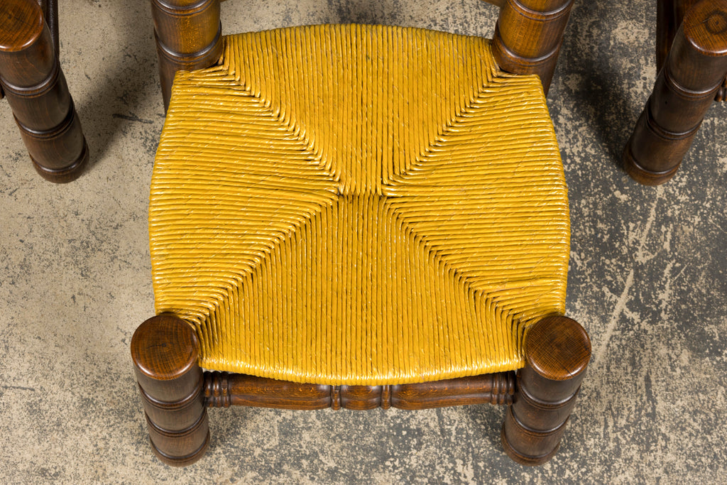 Set of 6 French Modernist Oak and Rush Dining Chairs