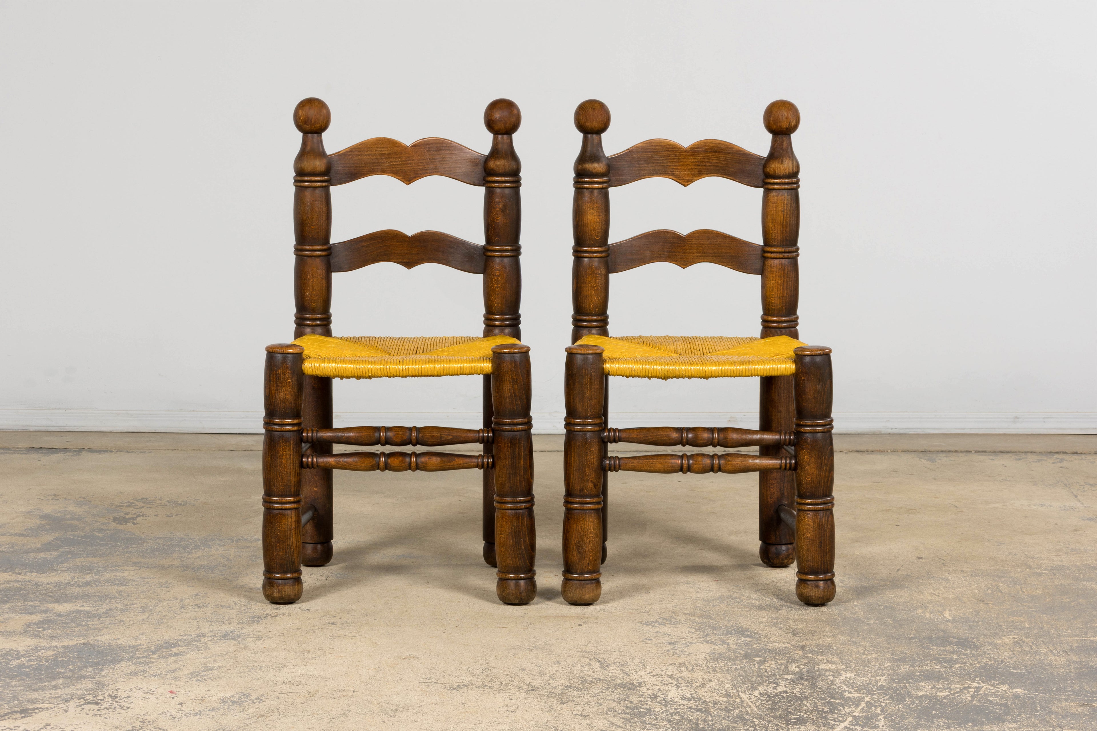 Set of 6 French Modernist Oak and Rush Dining Chairs