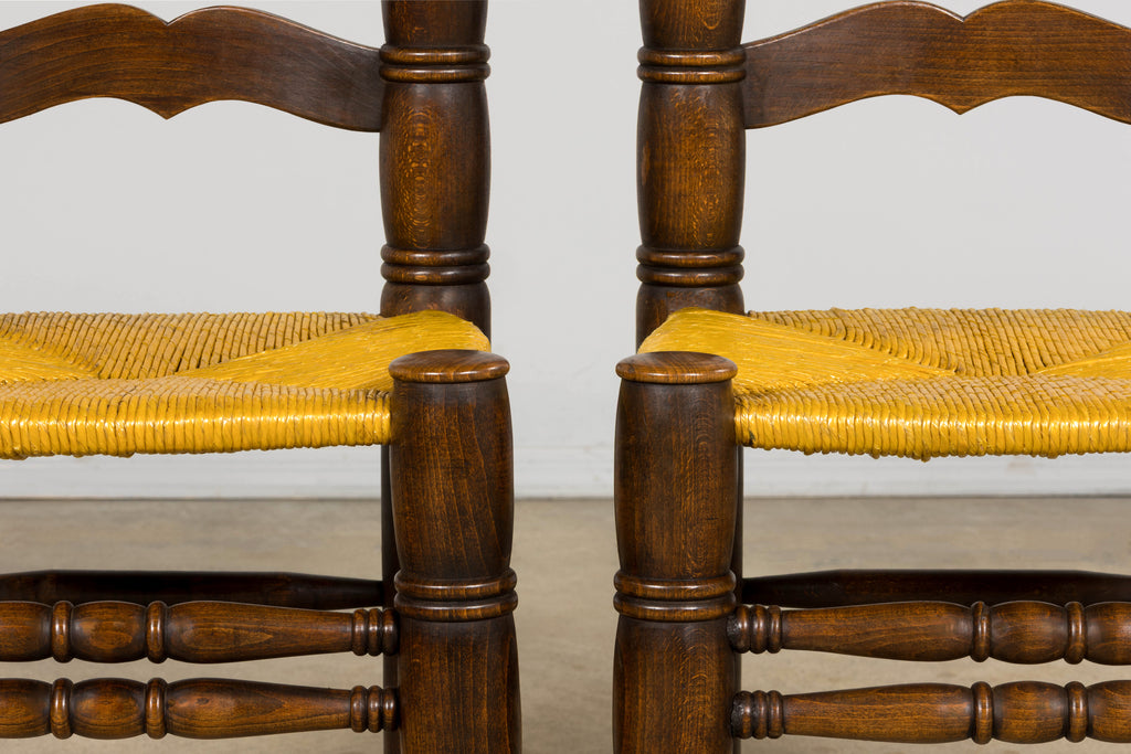 Set of 6 French Modernist Oak and Rush Dining Chairs