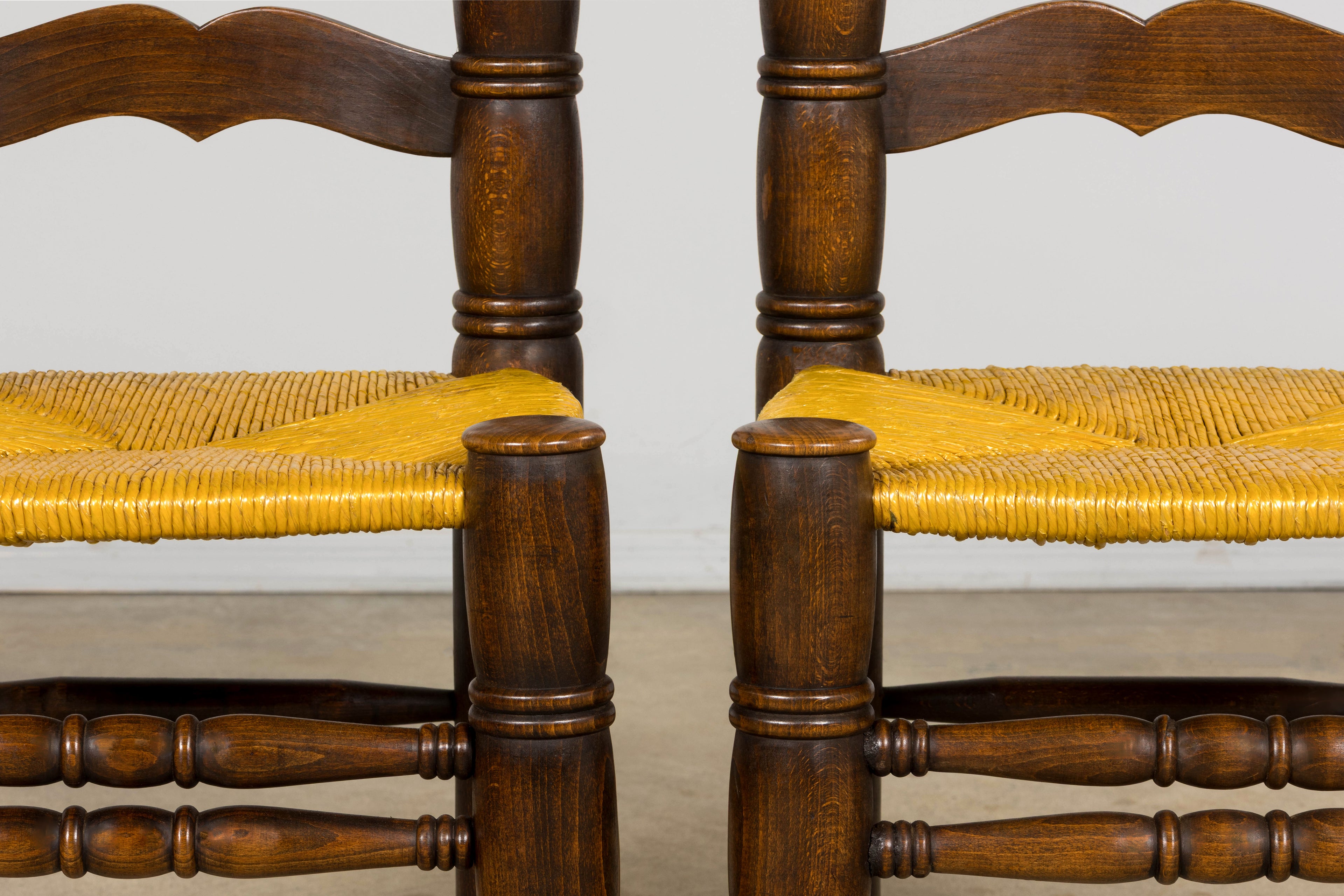 Set of 6 French Modernist Oak and Rush Dining Chairs