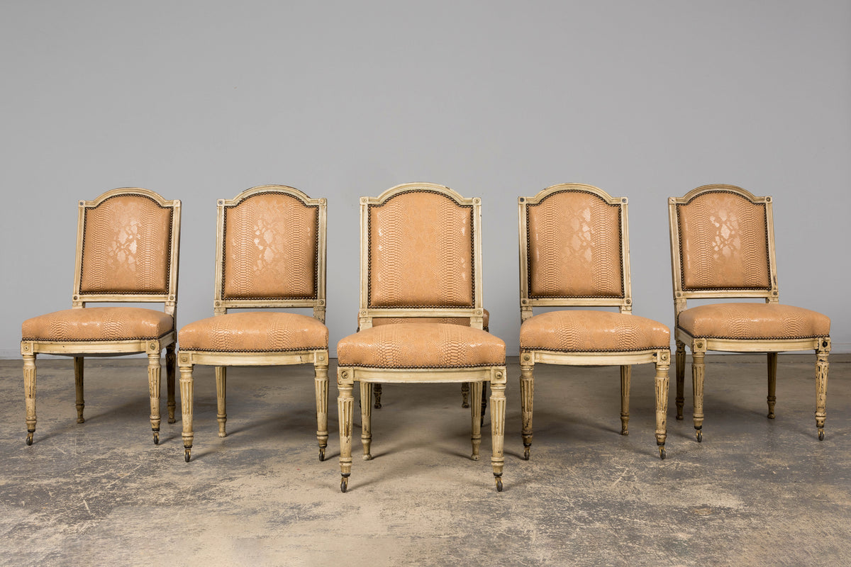 Set of 6 Late 19th Century French Louis XVI Style Dining Chairs by Maison Jansen