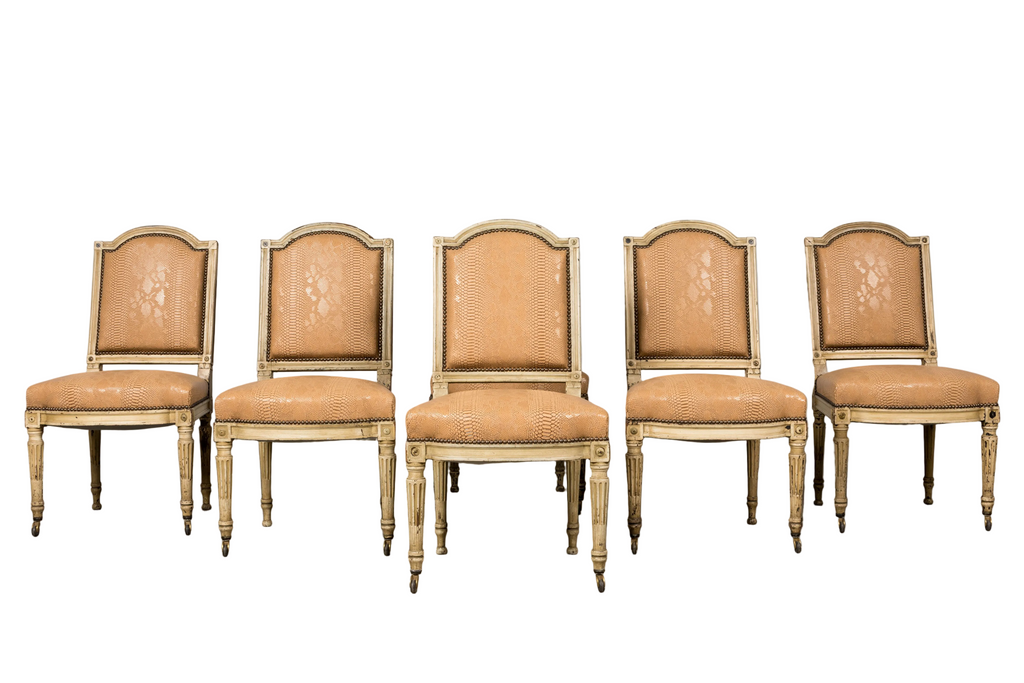 Set of 6 Late 19th Century French Louis XVI Style Dining Chairs by Maison Jansen