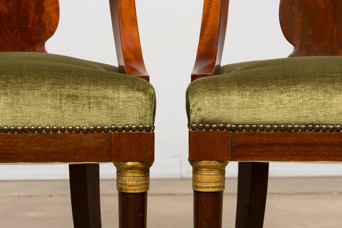 Set of 8 Early 19th Century French Empire Mahogany Gondola Dining Chairs