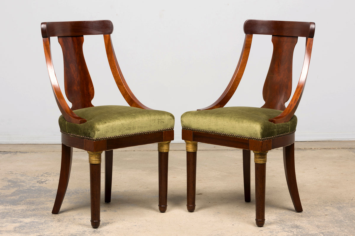 Set of 8 Early 19th Century French Empire Mahogany Gondola Dining Chairs