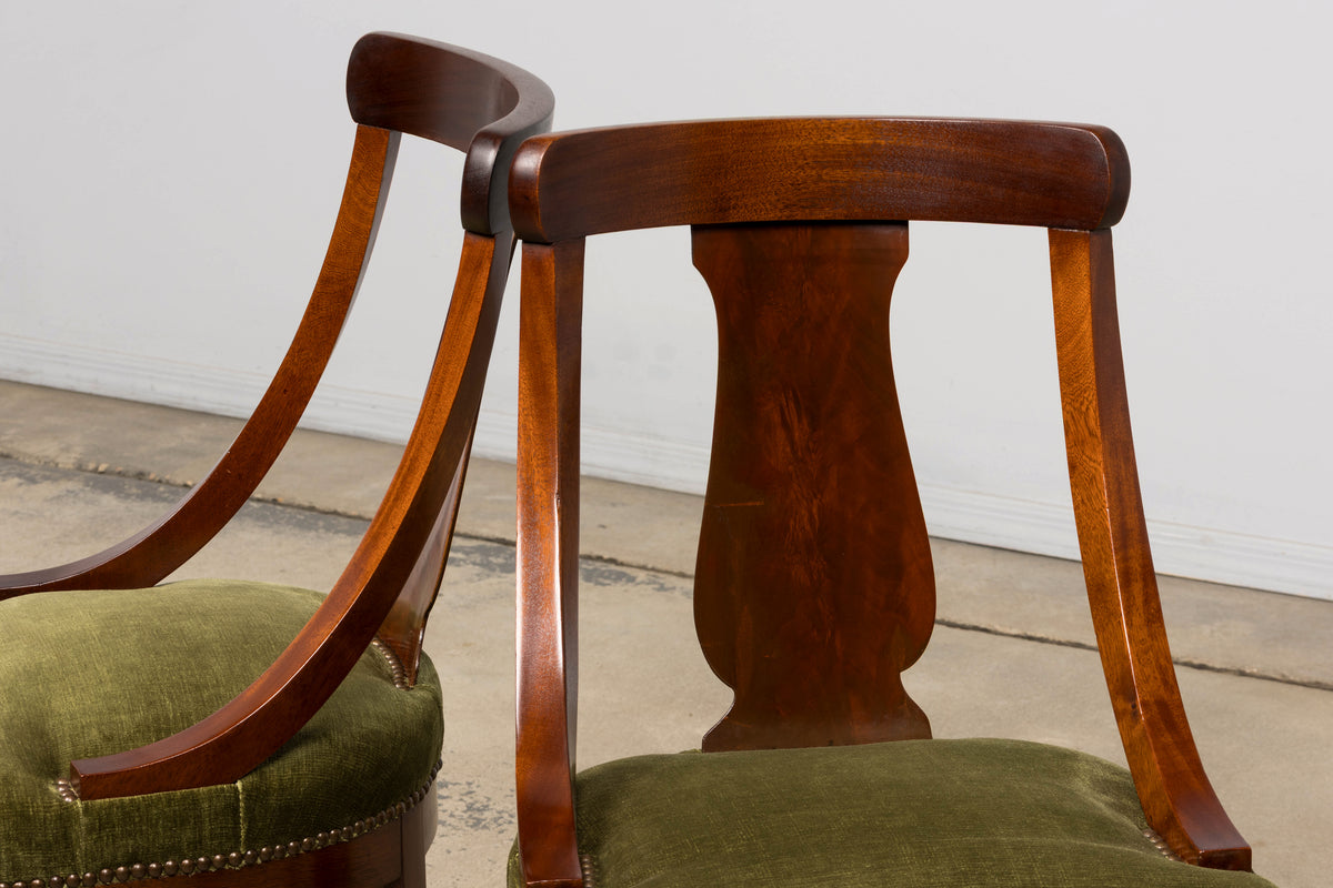 Set of 8 Early 19th Century French Empire Mahogany Gondola Dining Chairs