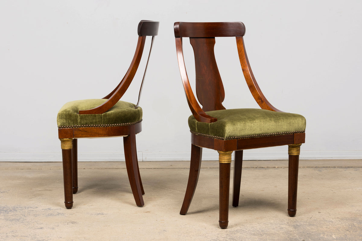 Set of 8 Early 19th Century French Empire Mahogany Gondola Dining Chairs