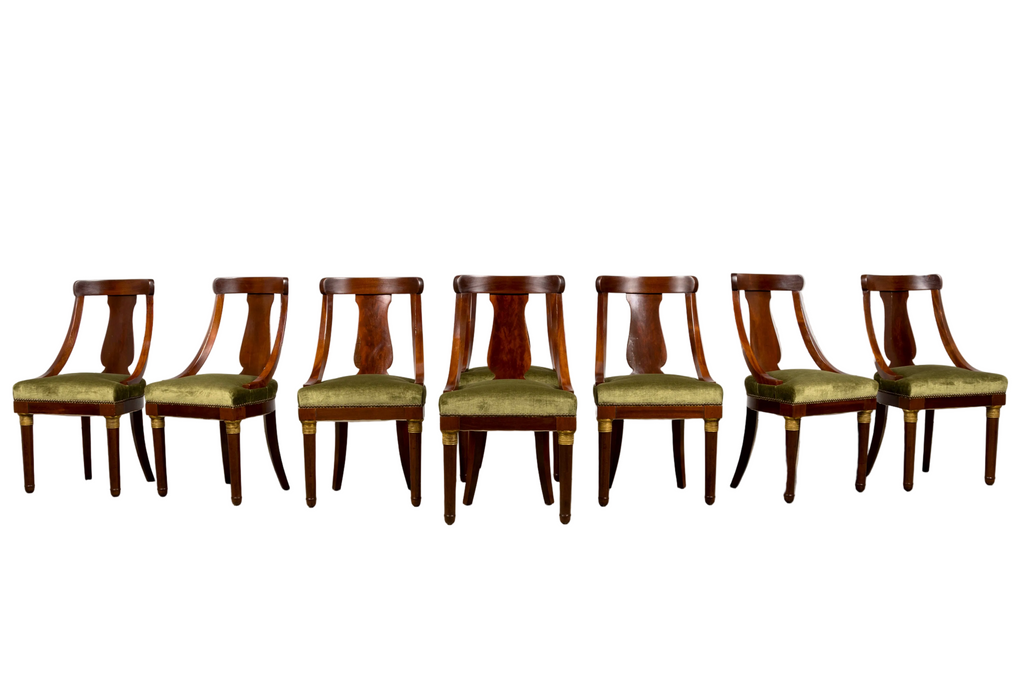 Set of 8 Early 19th Century French Empire Mahogany Gondola Dining Chairs