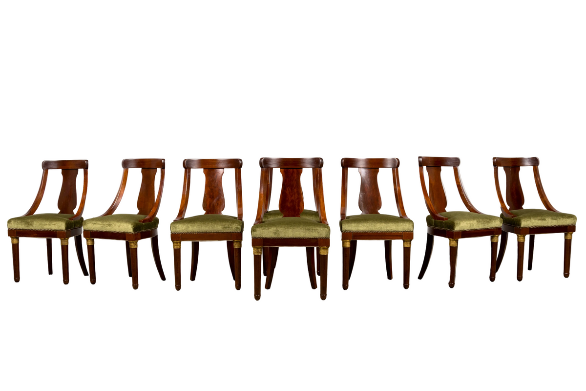 Set of 8 Early 19th Century French Empire Mahogany Gondola Dining Chairs