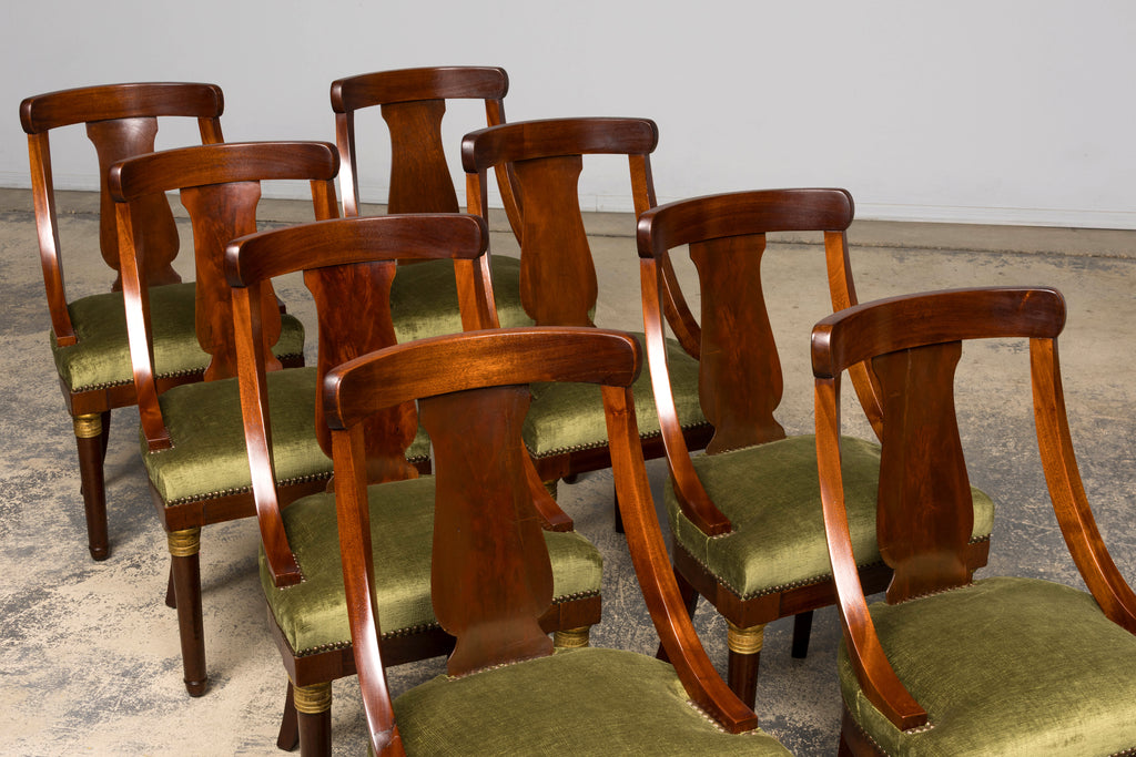 Set of 8 Early 19th Century French Empire Mahogany Gondola Dining Chairs