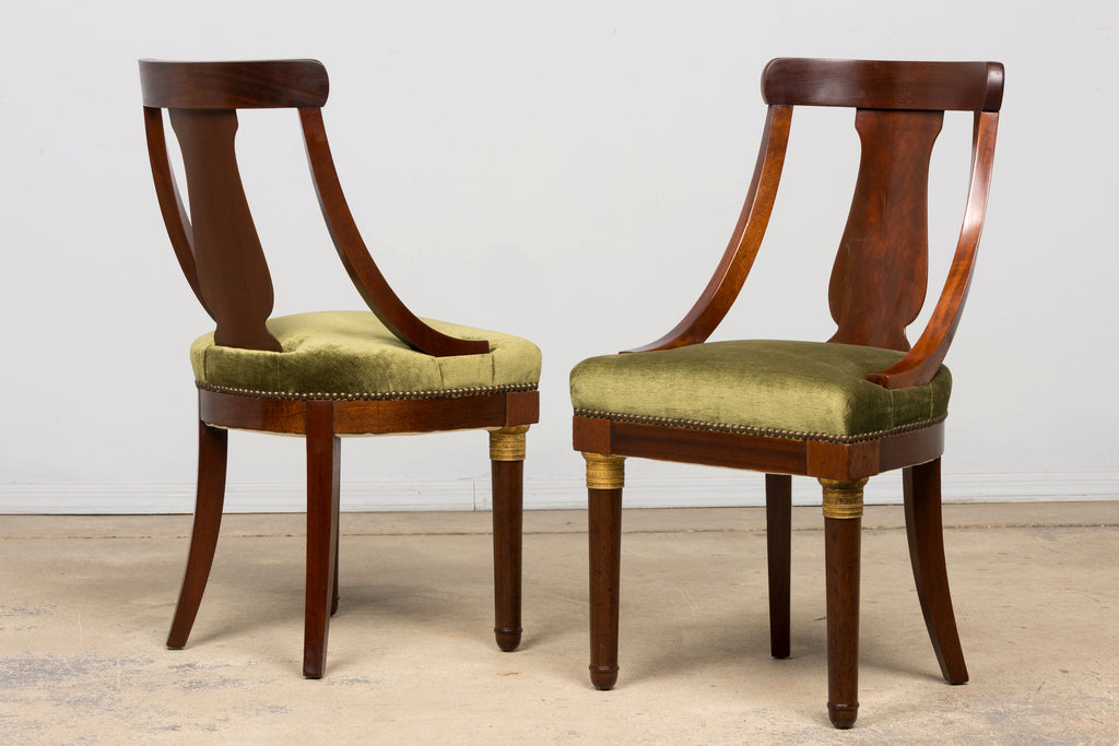 Set of 8 Early 19th Century French Empire Mahogany Gondola Dining Chairs