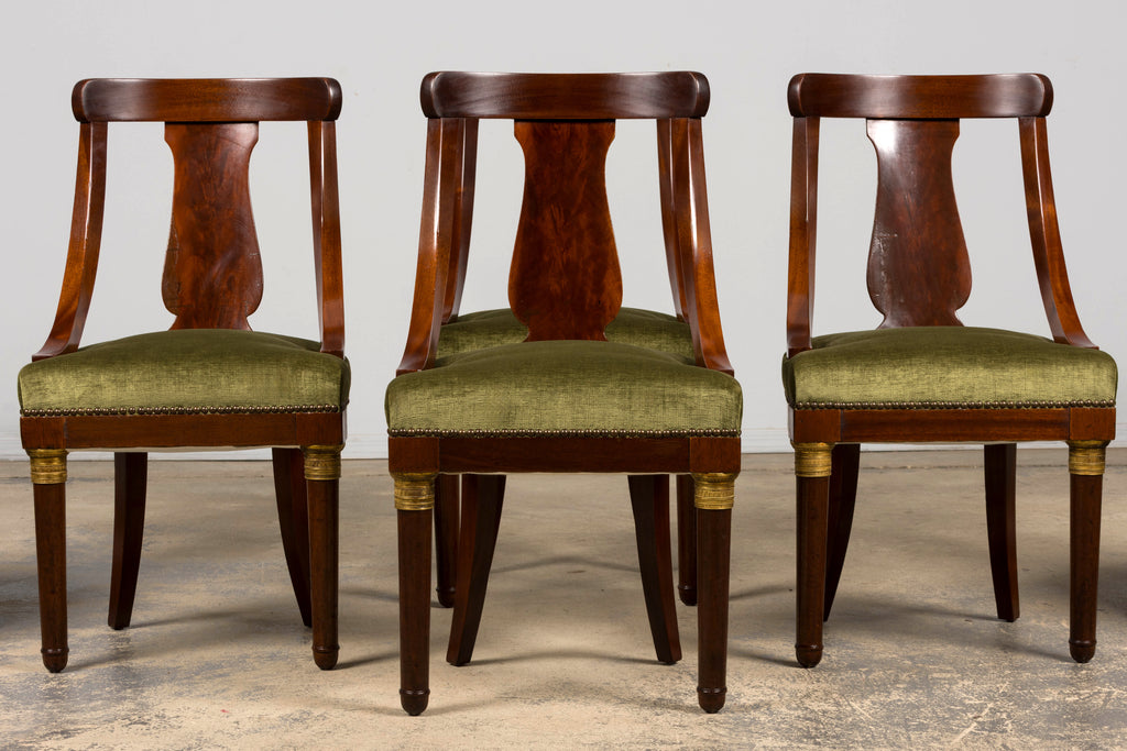 Set of 8 Early 19th Century French Empire Mahogany Gondola Dining Chairs