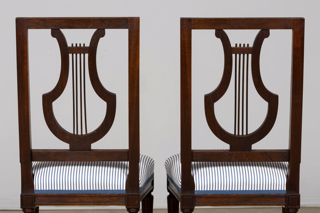 Set of 8 Early 20th Century French Louis XVI Style Mahogany Lyre Back Dining Chairs