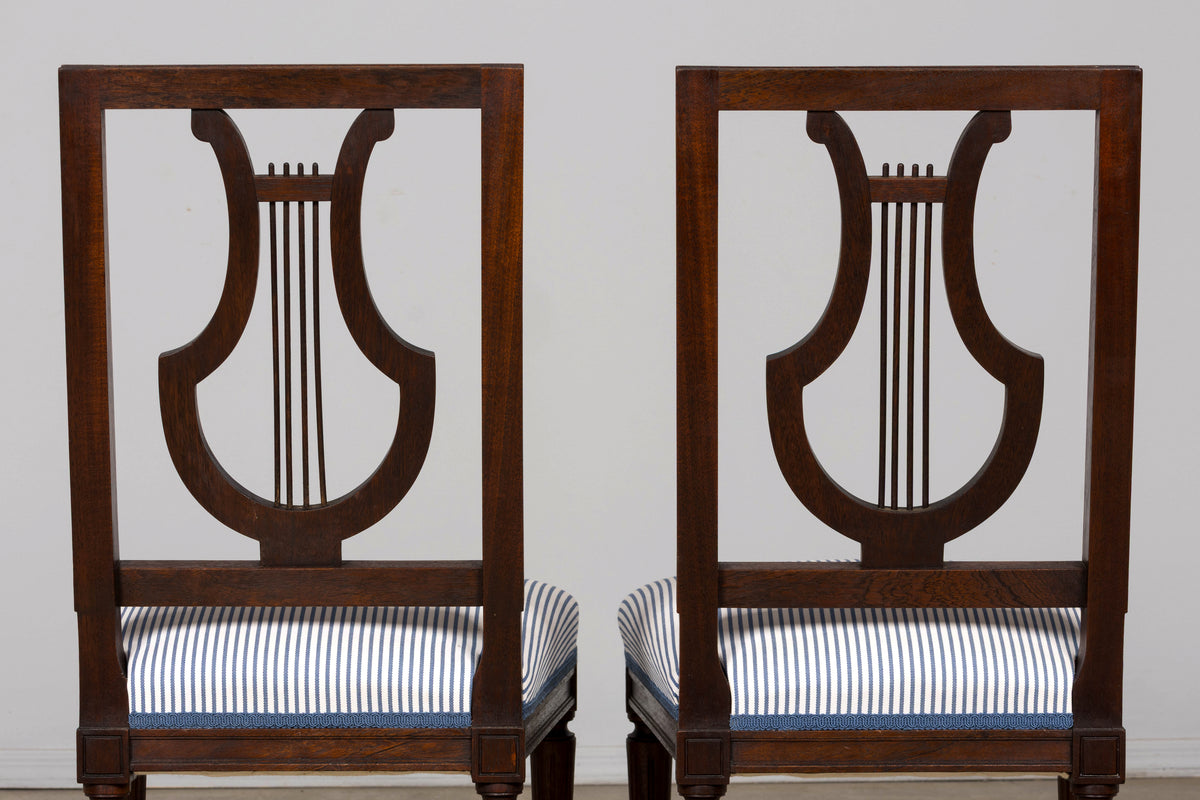 Set of 8 Early 20th Century French Louis XVI Style Mahogany Lyre Back Dining Chairs