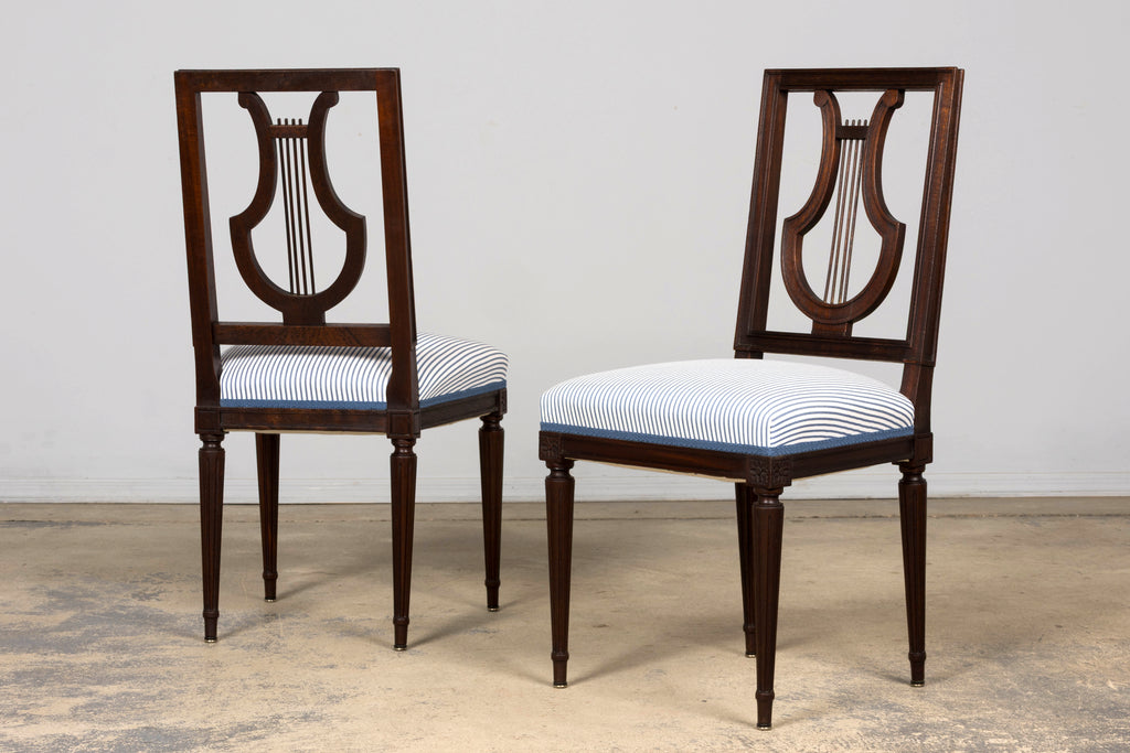 Set of 8 Early 20th Century French Louis XVI Style Mahogany Lyre Back Dining Chairs