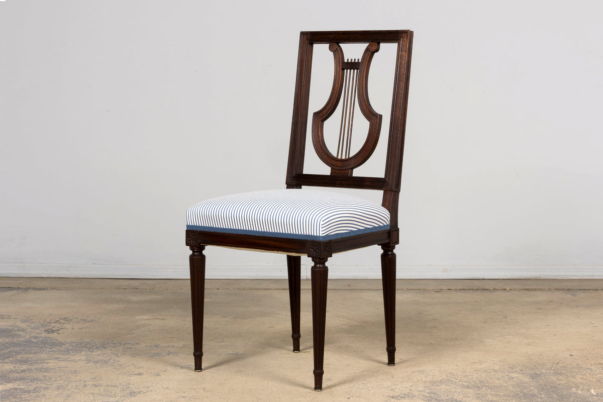 Set of 8 Early 20th Century French Louis XVI Style Mahogany Lyre Back Dining Chairs