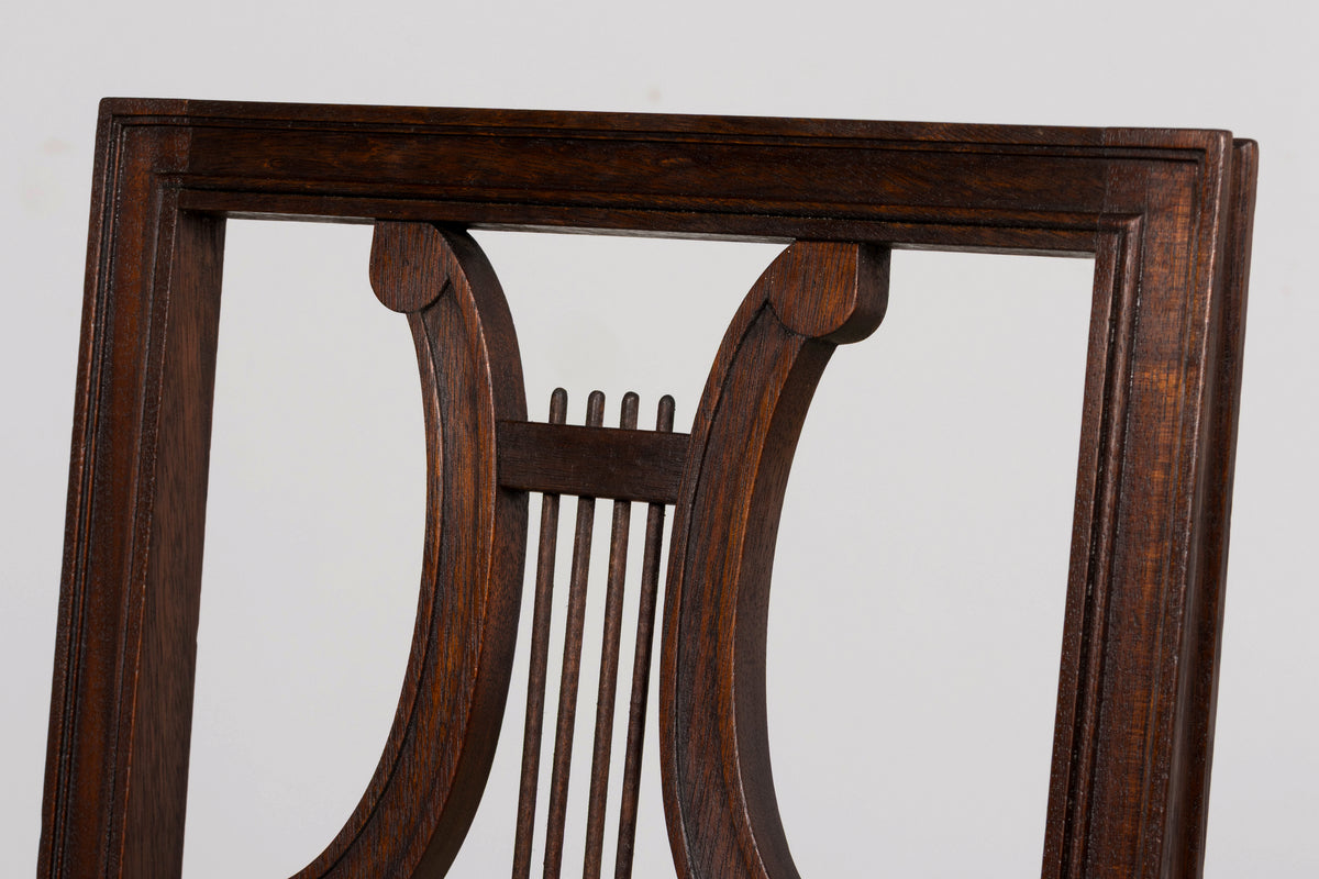 Set of 8 Early 20th Century French Louis XVI Style Mahogany Lyre Back Dining Chairs