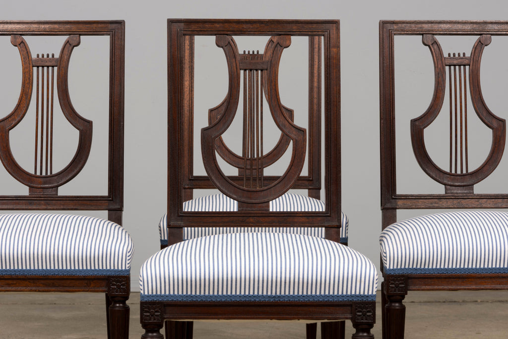 Set of 8 Early 20th Century French Louis XVI Style Mahogany Lyre Back Dining Chairs