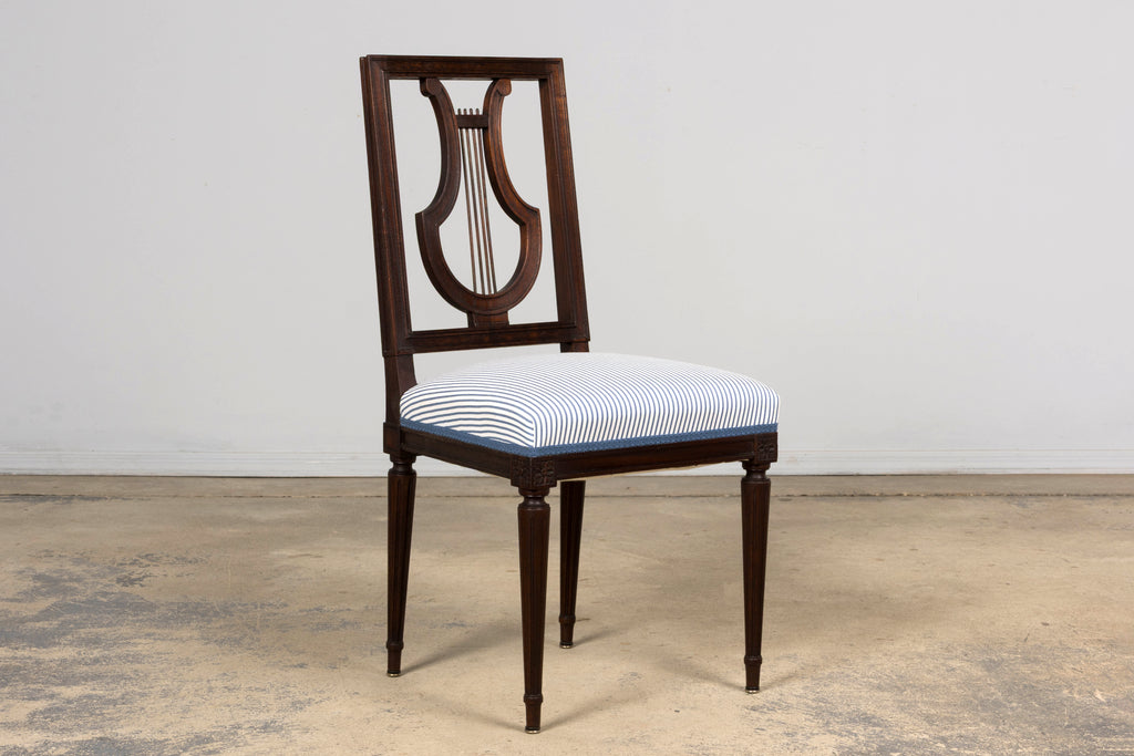 Set of 8 Early 20th Century French Louis XVI Style Mahogany Lyre Back Dining Chairs