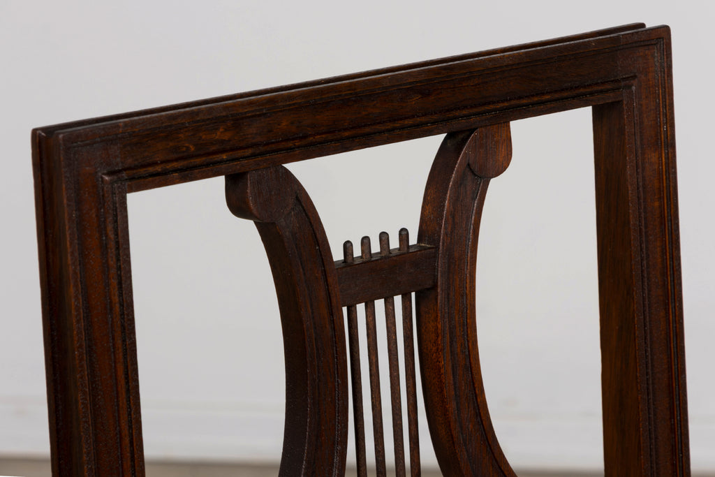 Set of 8 Early 20th Century French Louis XVI Style Mahogany Lyre Back Dining Chairs
